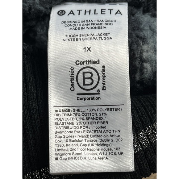 Athleta Womens 1X Jacket Tugga Sherpa Fog Camp Full‎ Zip Fleece NWT Black & Grey - Picture 4 of 7